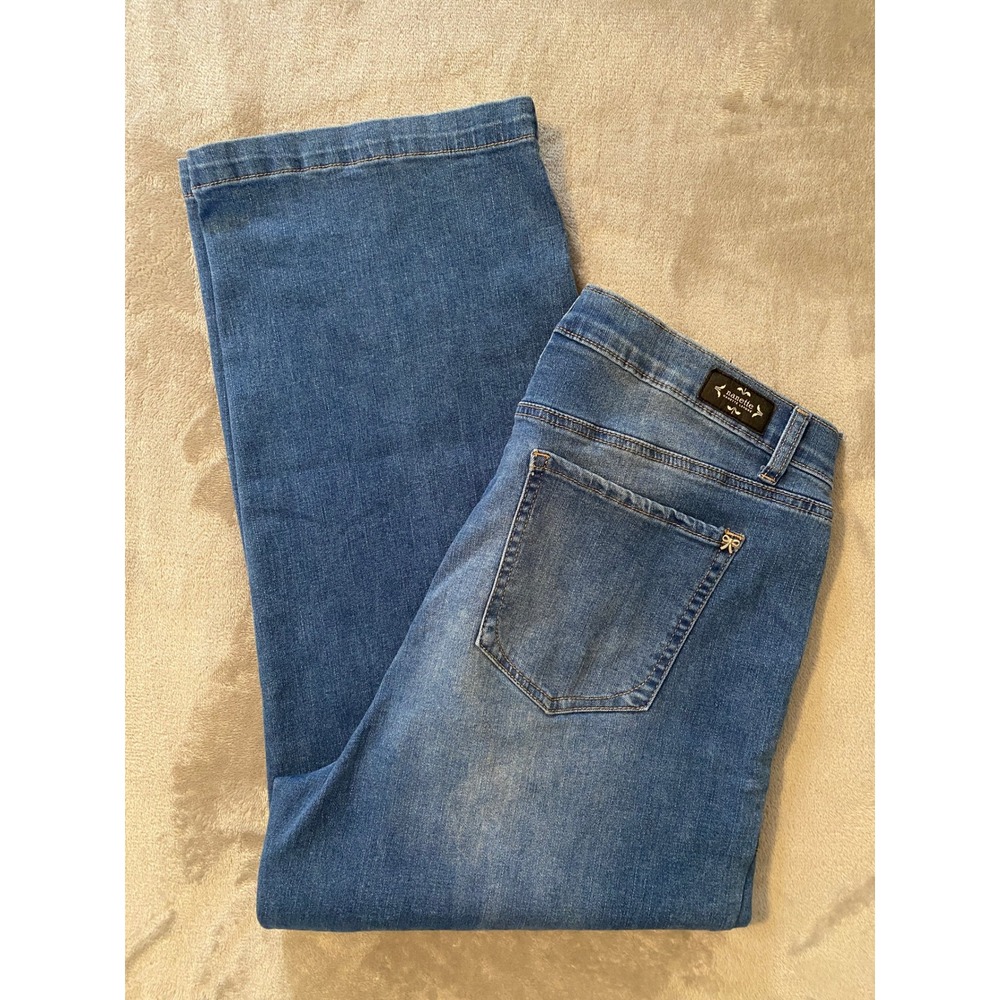 Nanette Lepore Jeans Women 14 Blue Belle High Rise Wide Leg Cropped Bow Seam